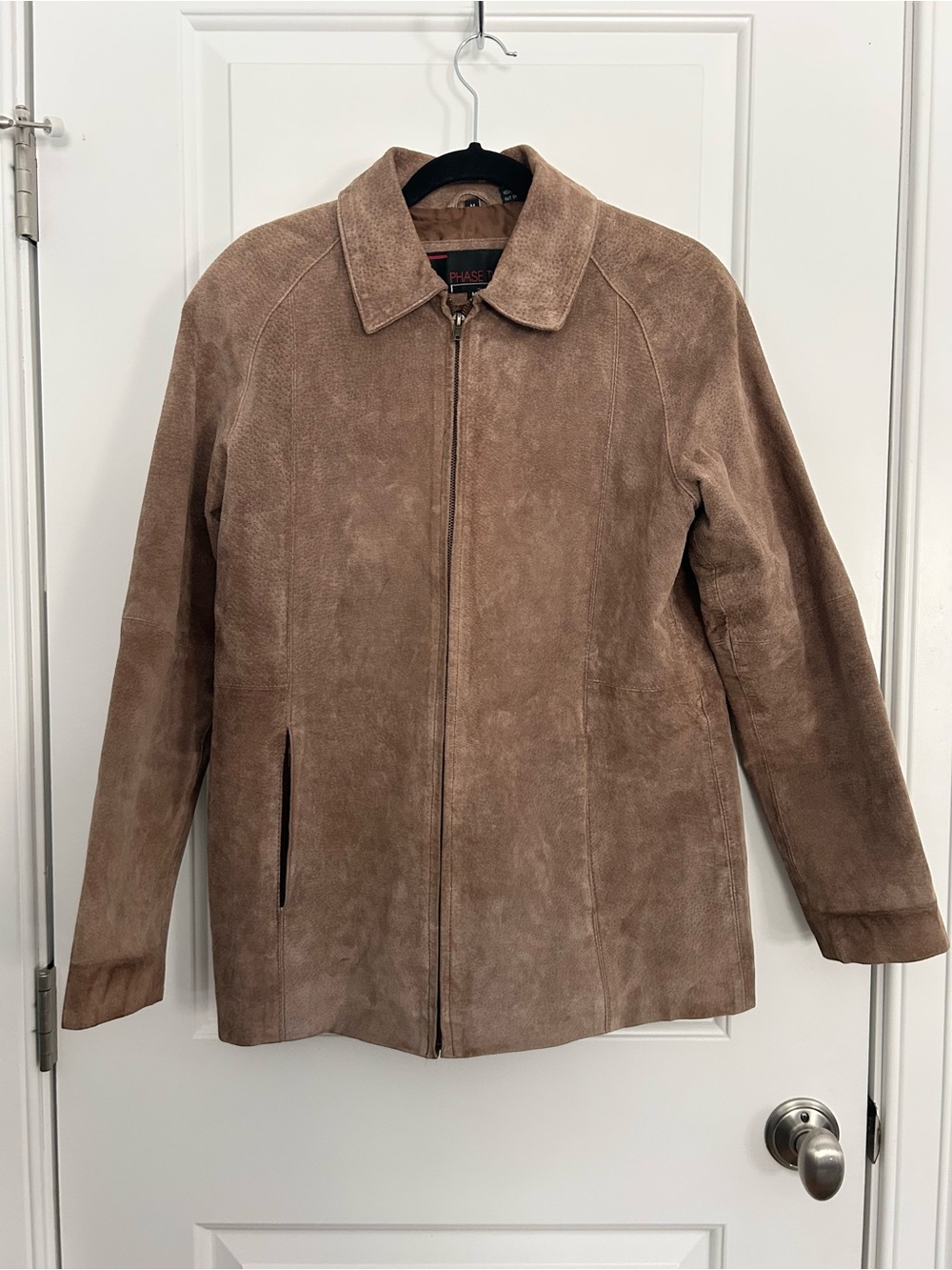 Tan Taupe Genuine Suede Zip Up Leather Jacket